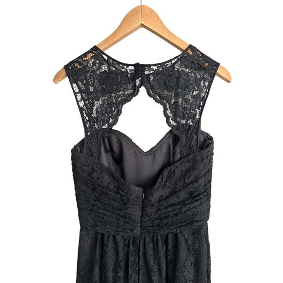 Amsale Black Lace Key Hole Front Back Cut Out Neckline Floor Length Gown Size 6 - Picture 6 of 9